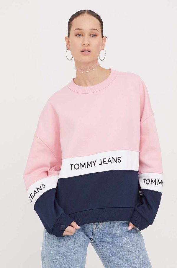Tommy Jeans Pulover Tommy Jeans ženska, roza barva
