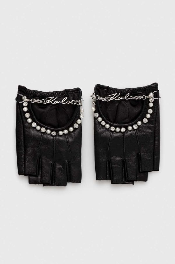 Karl Lagerfeld Usnjene rokavice brez prstov Karl Lagerfeld ženski, črna barva