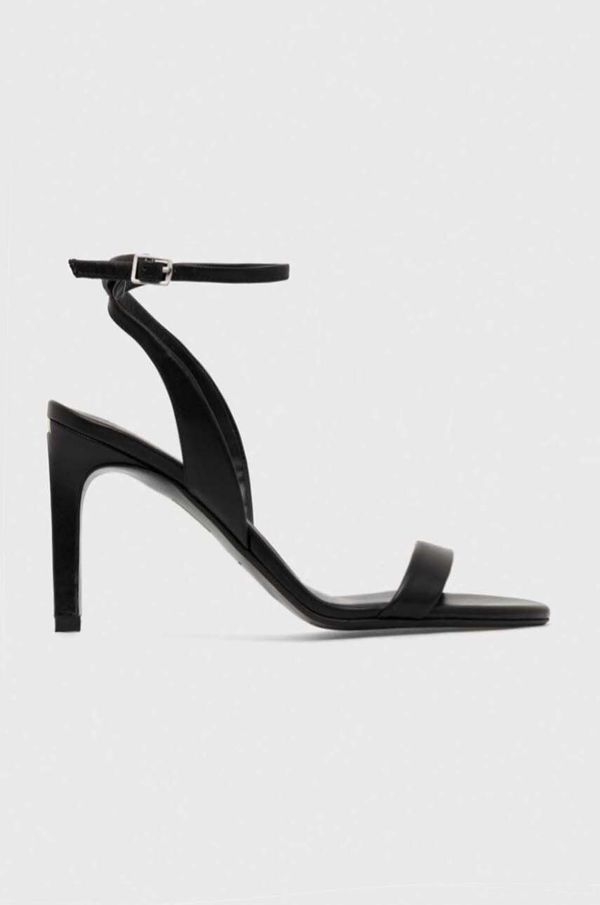Calvin Klein Usnjeni sandali Calvin Klein HEEL SANDAL 90 LTH črna barva, HW0HW01945