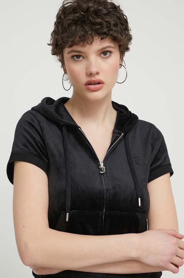 Juicy Couture Velur pulover Juicy Couture črna barva, s kapuco