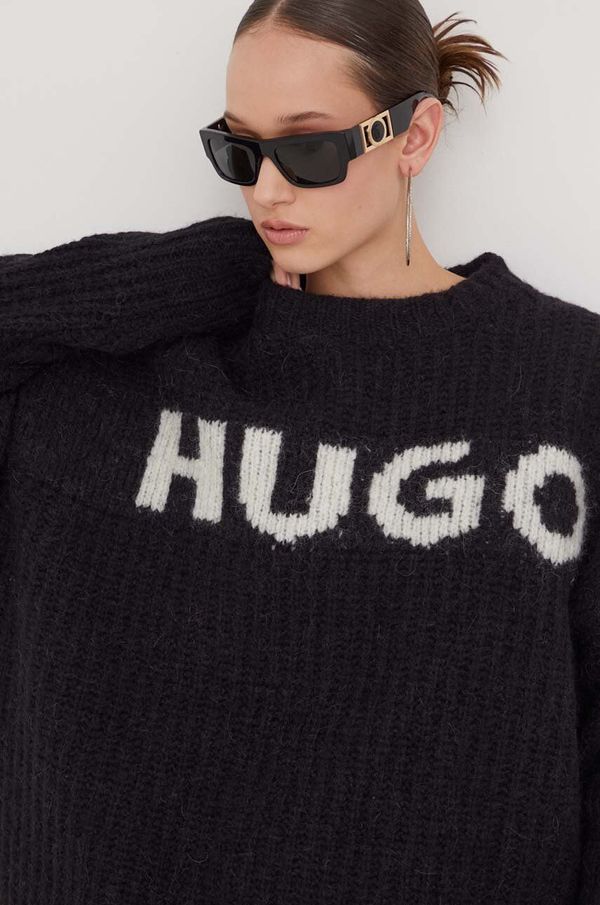 Hugo Volnen pulover HUGO ženski, črna barva