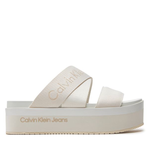 Calvin Klein Jeans Natikači Calvin Klein Jeans Flatform Sandal Webbing In Mr YW0YW01361 Off White YBR