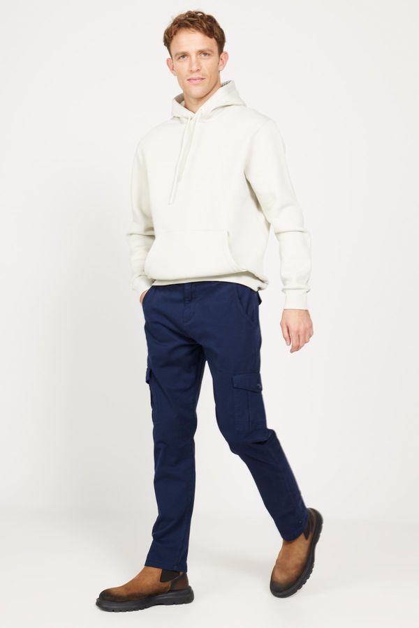 AC&Co / Altınyıldız Classics AC&Co / Altınyıldız Classics Men's Navy Blue Extra Slim Fit Slim Fit Cargo Pocket Cotton Stretch Trousers