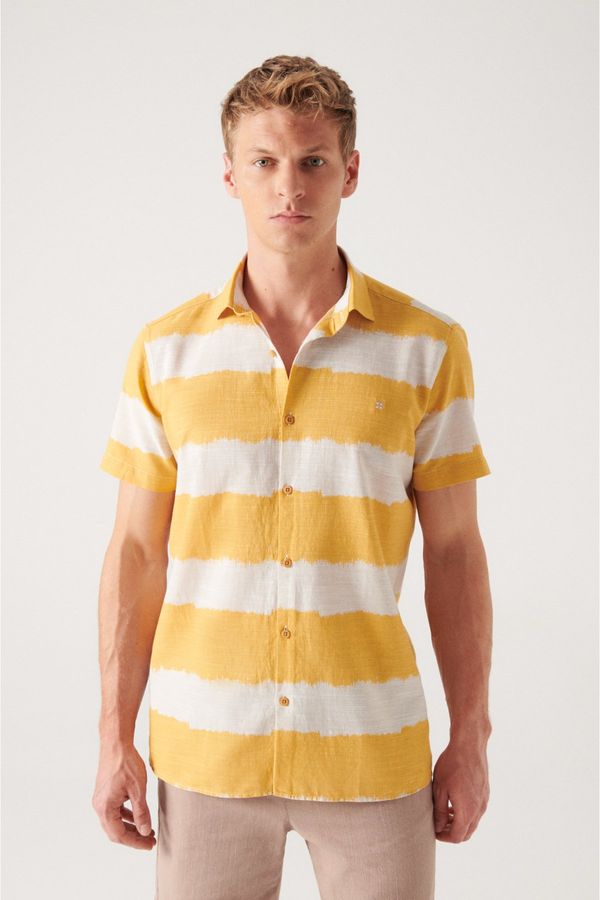 Avva Avva Men's Mustard Cotton Short Sleeve Shirt