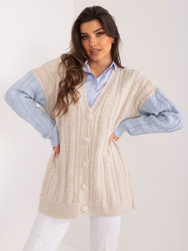 Fashionhunters Beige and light blue cardigan with wool