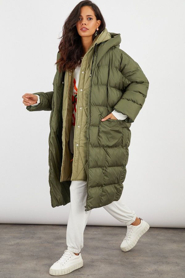 Cool & Sexy Cool & Sexy Women's Khaki Hooded Puffy Long Coat MX06