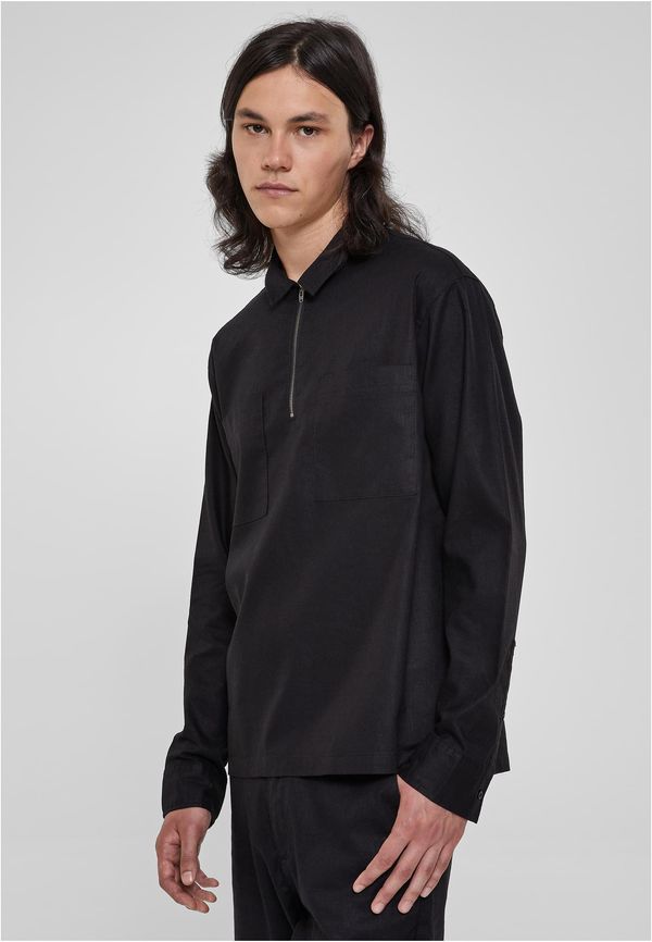 UC Men Cotton linen polo shirt with zipper black