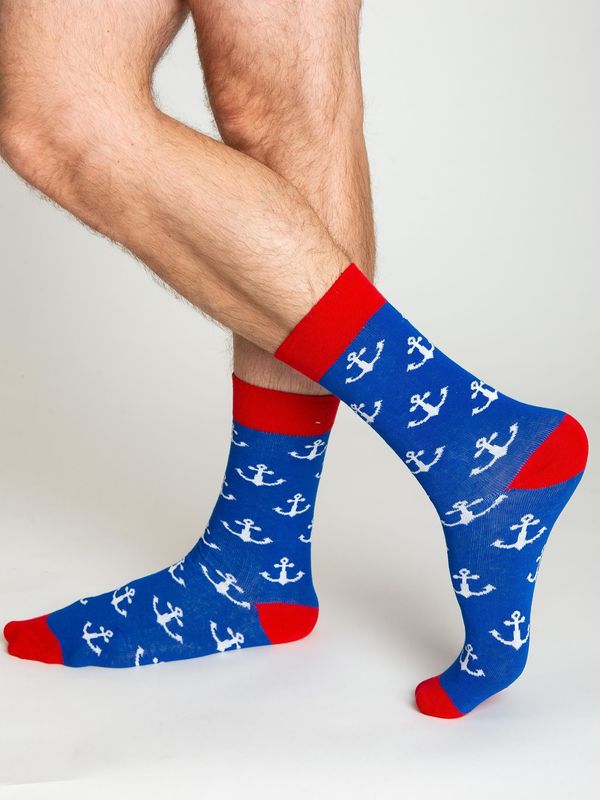 Fashionhunters Dark blue men's socks with patterns
