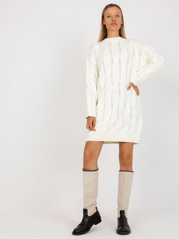 Fashionhunters Ecru knitted minidress with stand-up collar RUE PARIS