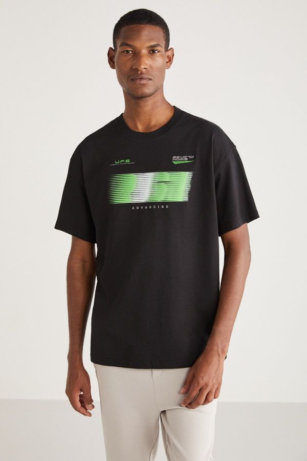 GRIMELANGE GRIMELANGE Collin Men's Oversize Fit 100% Cotton Thick Textured Printed T-shirt