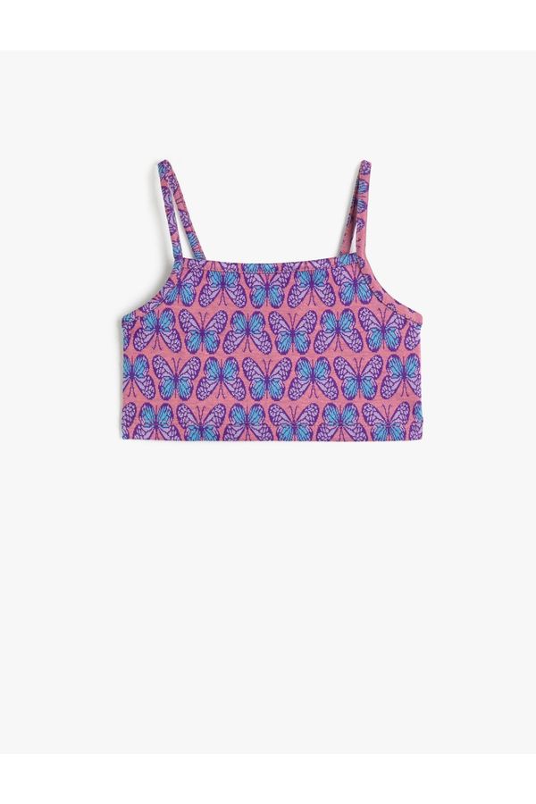 Koton Koton Butterfly Print Crop Top with Straps Tight fit