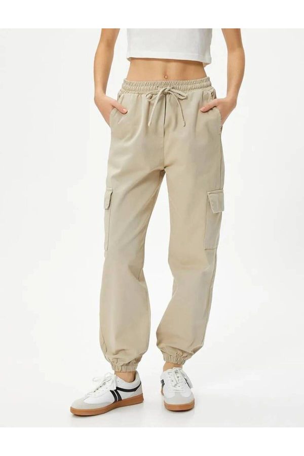 Koton Koton Cargo Jogger Trousers Comfortable Fit Elastic Waist Tie Pocket Cotton