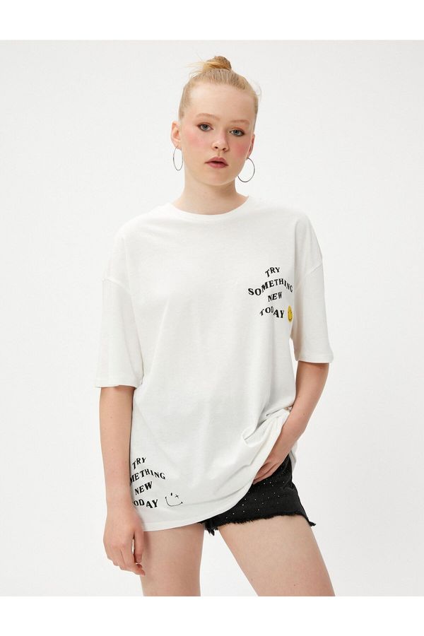 Koton Koton Smileyworld® T-Shirt with Back Print Licensed Crew Neck Short Sleeves