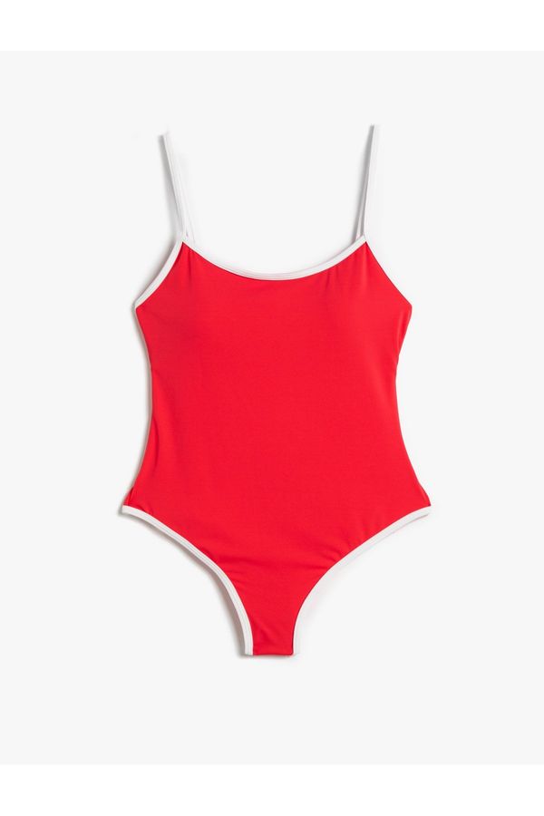 Koton Koton Thin Straps Swimsuit with Piping Detailed Coated