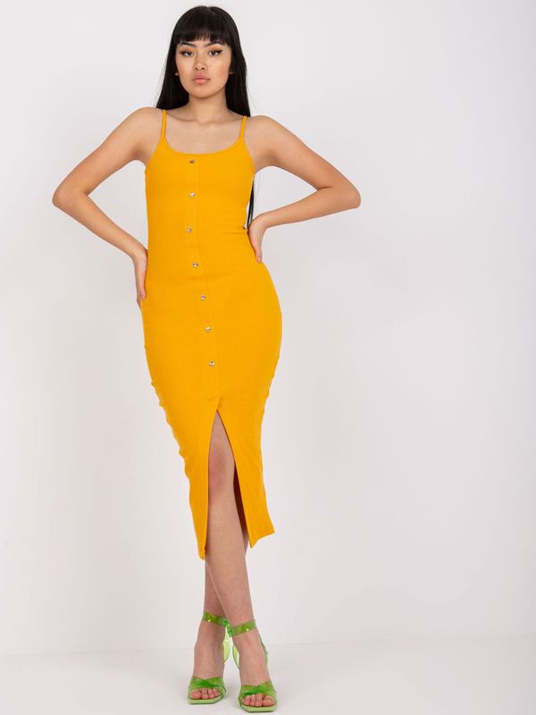 Fashionhunters Light orange fitted dress with stripes RUE PARIS