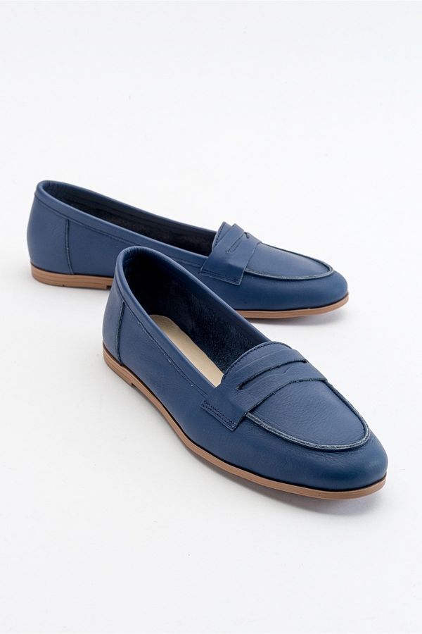 LuviShoes LuviShoes F02 Women's Navy Blue Skin Flat Shoes