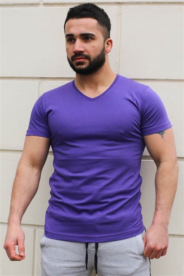 Madmext Madmext Plain Basic Purple T-Shirt 3005