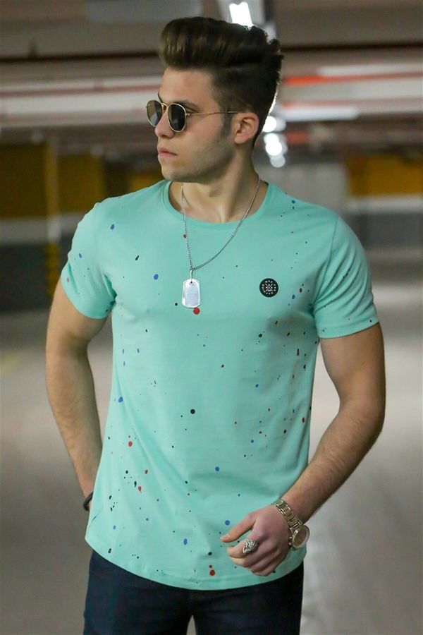 Madmext Madmext Spray Pattern Men's Turquoise T-Shirt 4505