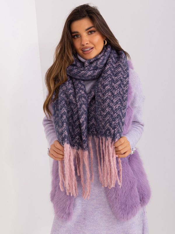 Fashionhunters Navy blue and pink fringed scarf