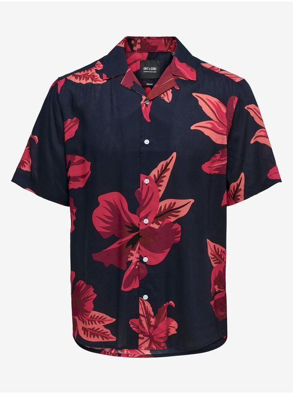 Only ONLY & SONS Red-Black Mens Flowered Short Sleeve Shirt ONLY & SON - Men