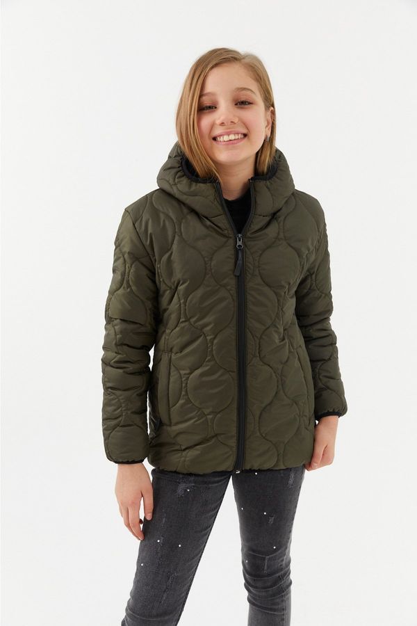 River Club River Club Girl's Onion Pattern Water and Windproof Fiber Khaki Hooded Coat