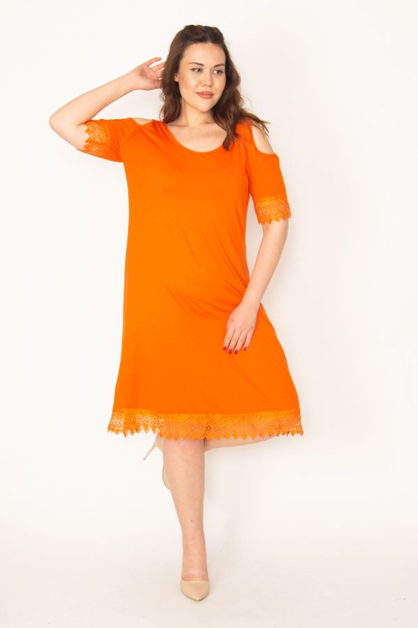 Şans Şans Women's Plus Size Orange Decollete Decollete Orange Lace Dress