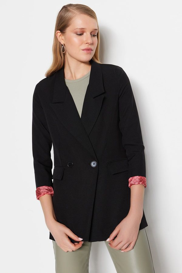 Trendyol Trendyol Black Oversized Woven Lined Double Breasted Blazer with Closure
