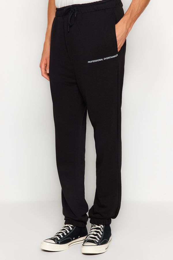 Trendyol Trendyol Black Oversize/Wide-Fit Minimal Letter Sweatpants