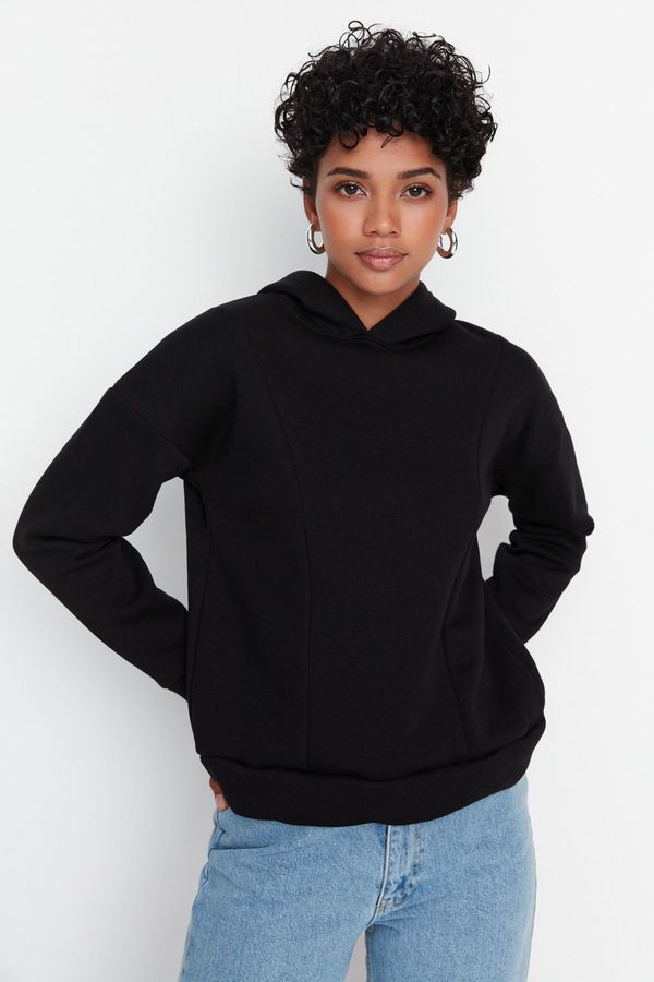 Trendyol Trendyol Black Slit Detailed Knitted Sweatshirt with Fleece Inside