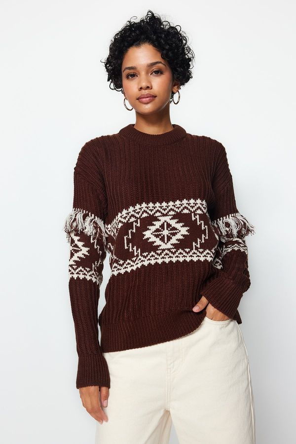 Trendyol Trendyol Brown pulover za pletenine za vrat