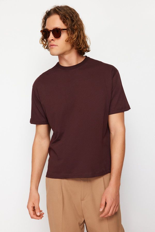 Trendyol Trendyol Brown Relaxed/Comfortable Cut Back Patch Detailed Printed 100% Cotton T-shirt