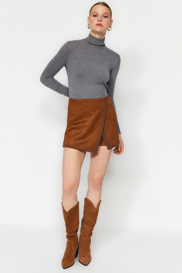 Trendyol Trendyol Camel Stone Suede Woven Short Skirt