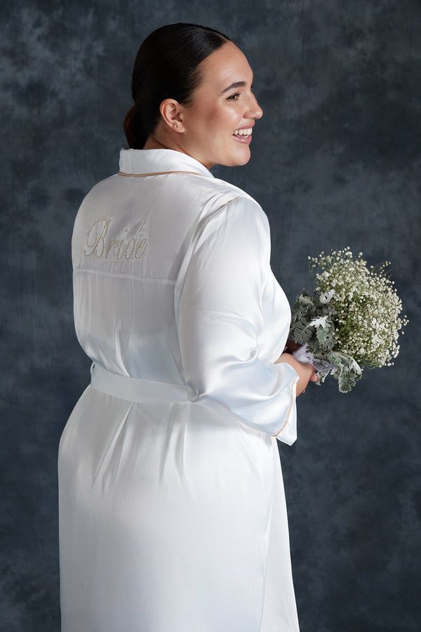 Trendyol Trendyol Curve White Satin Belted Woven Bridal Dressing Gown