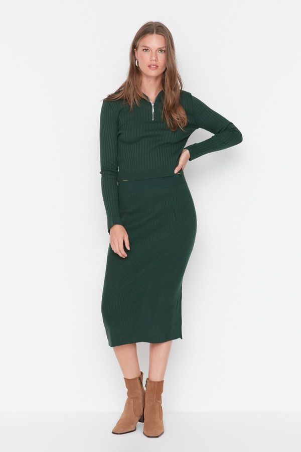 Trendyol Trendyol Emerald Green Stand-Up Collar Knitwear Top and Bottom Set