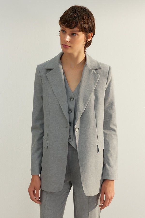 Trendyol Trendyol Gray Premium Regular Lined Woven Blazer Jacket
