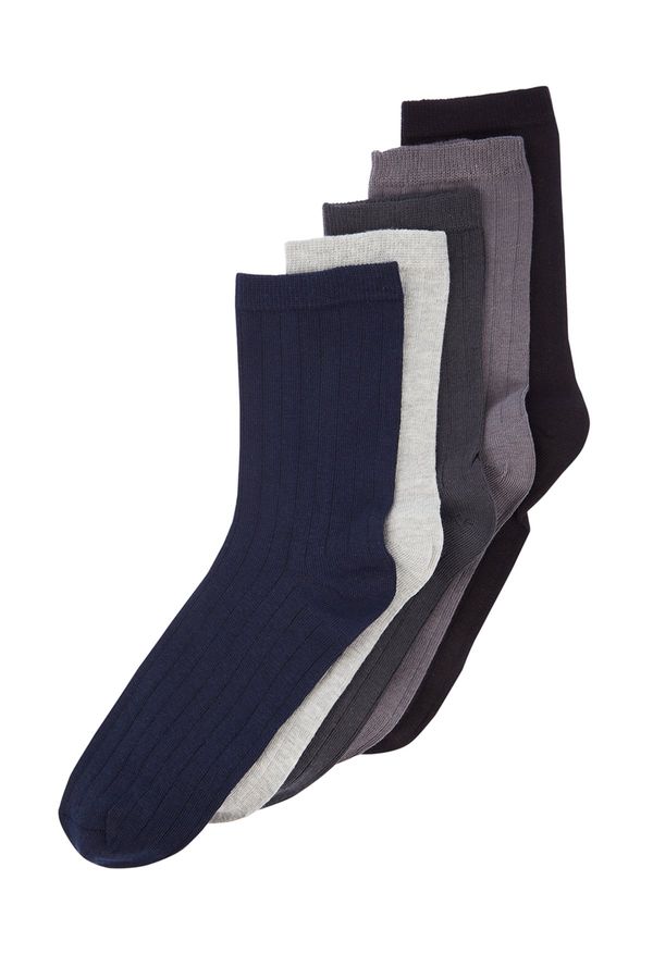 Trendyol Trendyol Multicolored Cotton 5 Pack Textured Socket-Long Socks