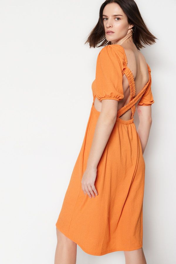 Trendyol Trendyol oranžna pletena obleka brez hrbta Midi Wrap