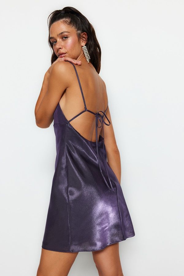 Trendyol Trendyol Purple Waist Opening/Skater tkana elegantna večerna obleka