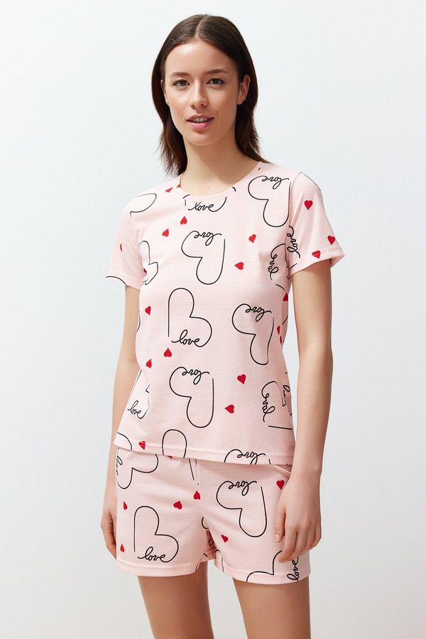 Trendyol Trendyol Salmon Cotton Heart Knitted Pajamas Set