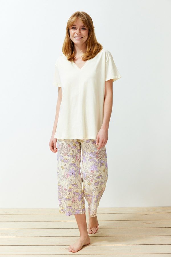 Trendyol Trendyol Yellow 100% Cotton Floral Knitted Pajamas Set