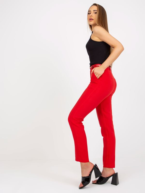 Fashionhunters Trousers made of red fabric with belt