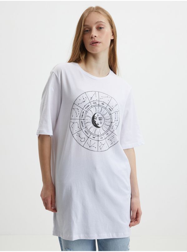 Noisy May White Womens Extended Oversize T-Shirt Noisy May Zodiac - Women