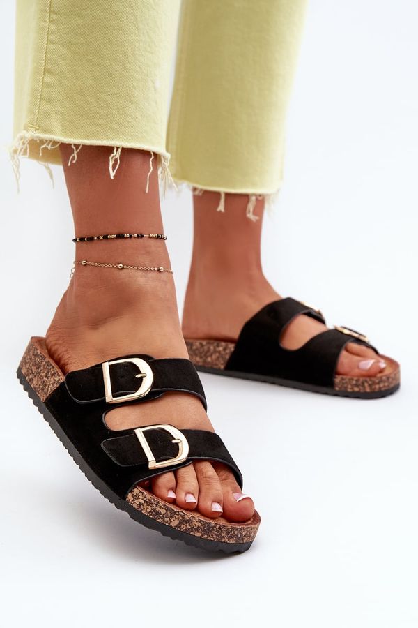 Kesi Women's cork platform slippers with straps, Black Doretta