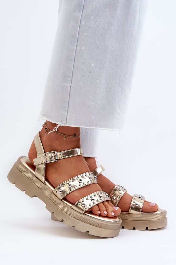 Kesi Women's Decorated Sandals Eco Leather Gold Arcida
