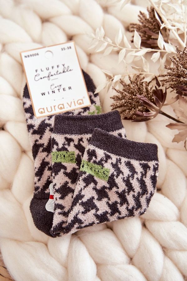 Kesi Women's warm socks with vertical patterns gray and green