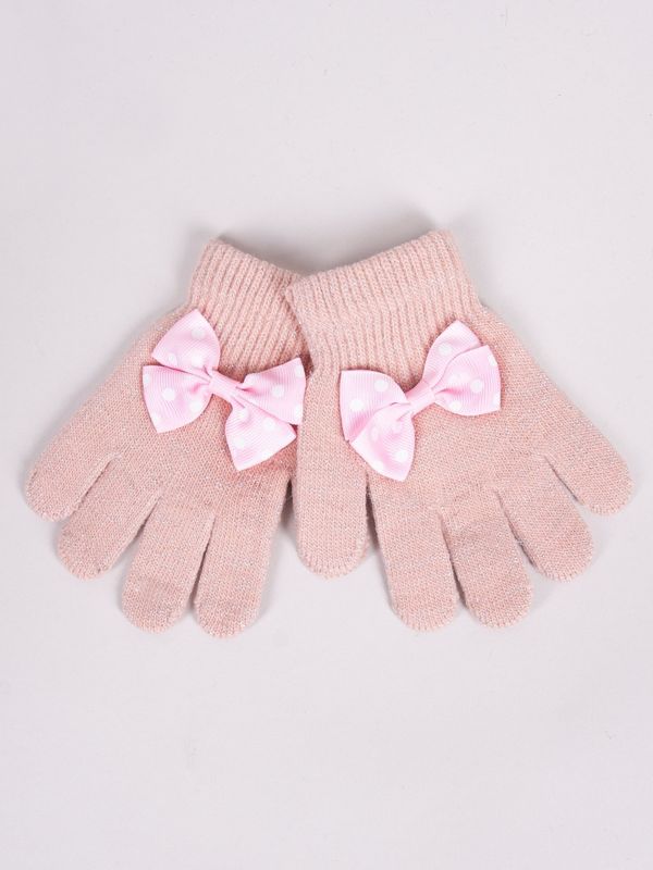Yoclub Yoclub Kids's Girls' Five-Finger Gloves With Bow RED-0070G-AA50-007