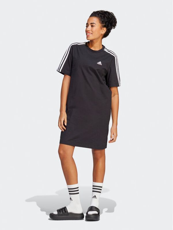 adidas adidas Vsakodnevna obleka Essentials 3-Stripes Single Jersey Boyfriend Tee Dress HR4923 Črna Loose Fit