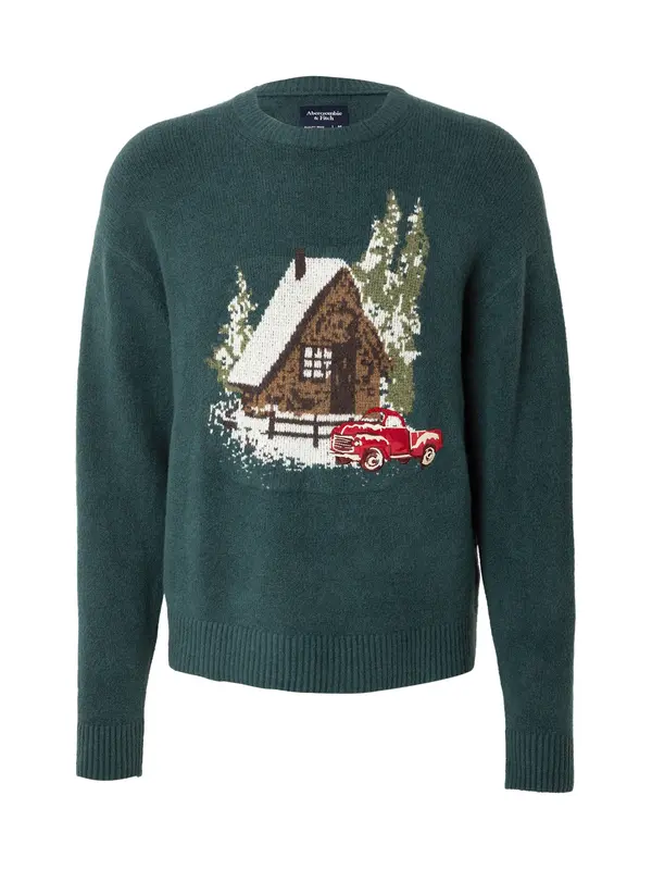 Abercrombie & Fitch Abercrombie & Fitch Pulover 'HOLIDAY NOVELTY'  rjava / temno zelena / rdeča / bela
