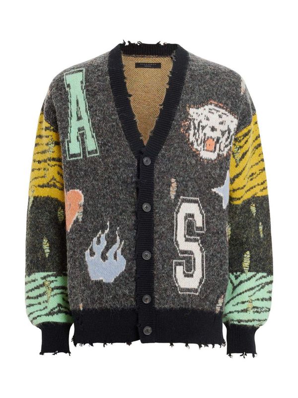 AllSaints AllSaints Pletena jopa 'AKKI'  antracit / svetlo zelena / oranžna / črna