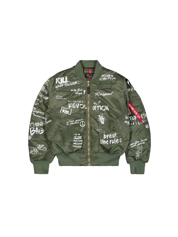 ALPHA INDUSTRIES ALPHA INDUSTRIES Prehodna jakna 'MA-1 Peace'  oliva / bela